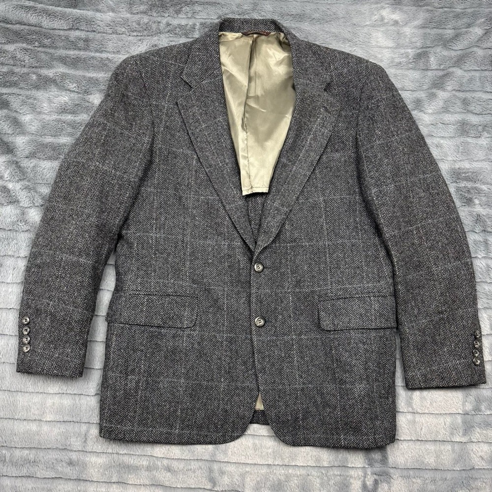 Cricketeer for Dillards Mens Gray Herringbone Wool Blazer Sport Coat USA 44R